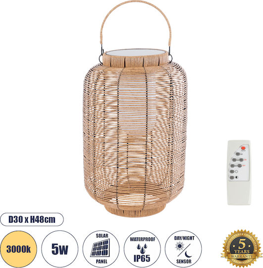 GloboStar Ηλιακό Φωτιστικό Δαπέδου 5W 200lm Θερμό Λευκό 3000K με Φωτοκύτταρο και Τηλεχειριστήριο IP65 30x30x48εκ.