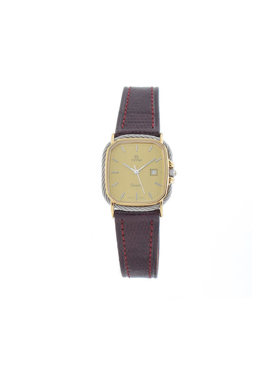 Tetra Watch with Gold Leather Strap