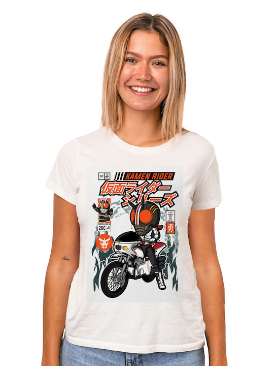 Kamen Rider Motorcycle Θεματική Μπλούζα με Στάμπα Λευκή