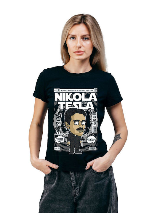 Pop Culture Nikola Tesla Θεματική Μπλούζα με Στάμπα Μαύρη