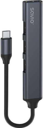 Savio Hub 4 Θυρών USB 2.0 με σύνδεση USB-C Γκρι