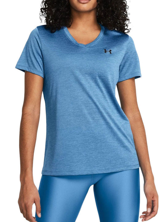 Under Armour Women's Athletic Blouse Short Sleeve Fast Drying with V Neckline Light Blue