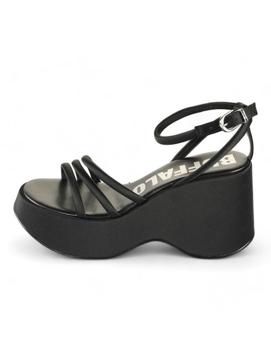 Buffalo Anatomic Women's Fabric Ankle Strap Platforms Black