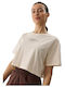 Damen Sport Crop Top Kurzarm Beige