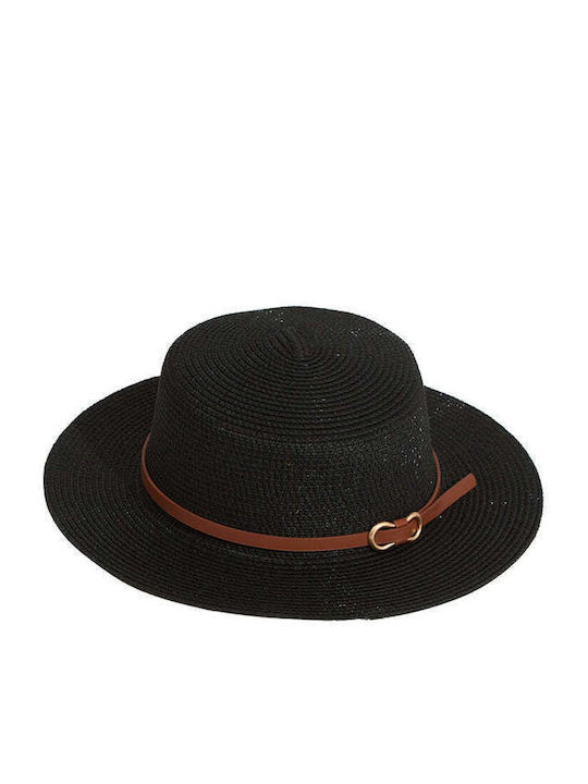 Achilleas Accessories Γυναικείο Ψάθινο Καπέλο Μαύρο