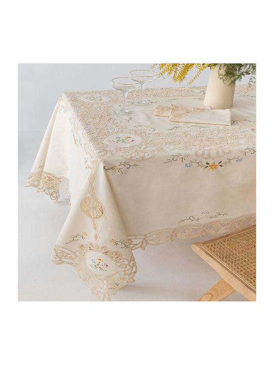Palamaiki Tablecloth Cotton Set 13pcs Caroline Ecru 180x270cm