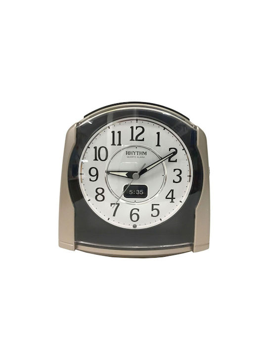 Rhythm Silent Tabletop Digital Clock Plastic with Alarm Clock Gold 8RE628WR18
