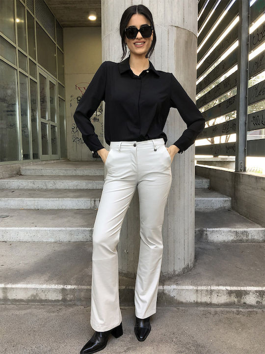 Women's Fabric Trousers Flared Ecru