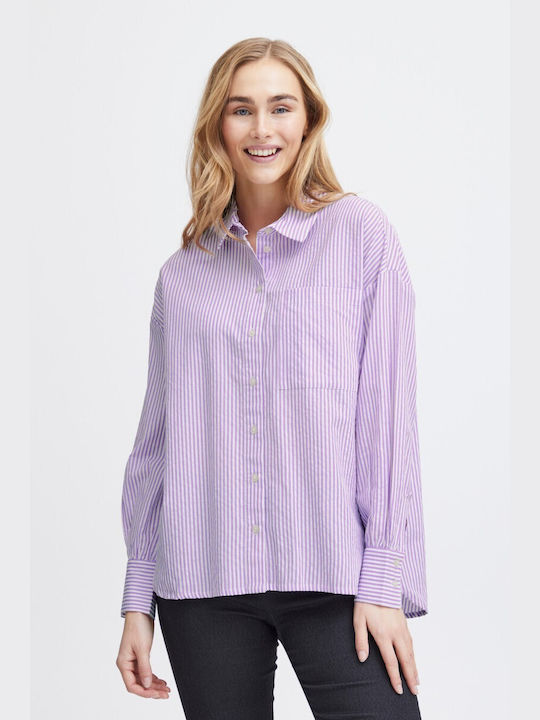 Fransa Women's Striped Long Sleeve Shirt Purple