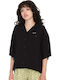 Woven" Langärmelig Damen Hemd Schwarz