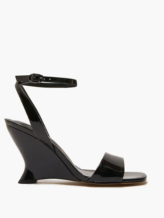 Emanuelle Vee Keilabsatz Riemchensandalen Lack Schwarz