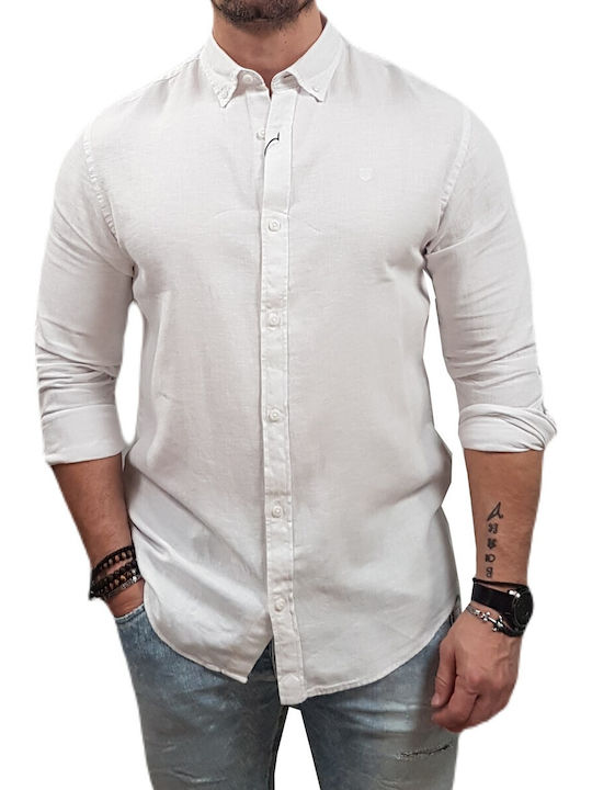 Jack & Jones Men's Shirt Long Sleeve Linen Bright White