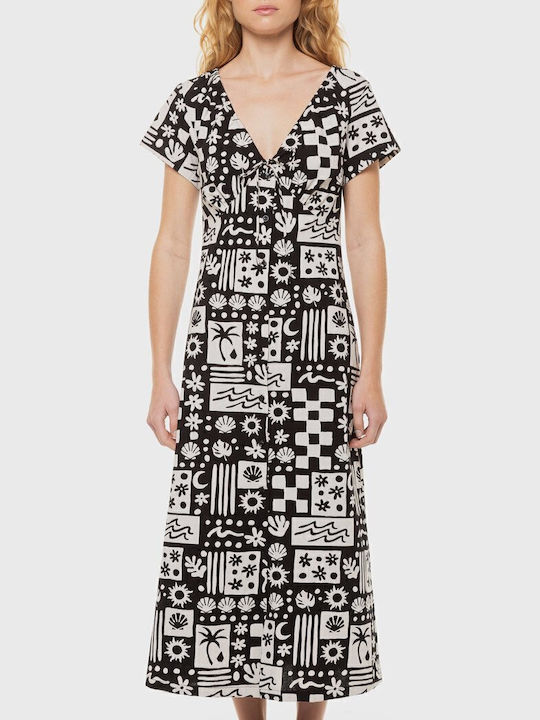 Sunny Wild Long Dress Καλοκαιρινό Maxi Φόρεμα Μαύρο