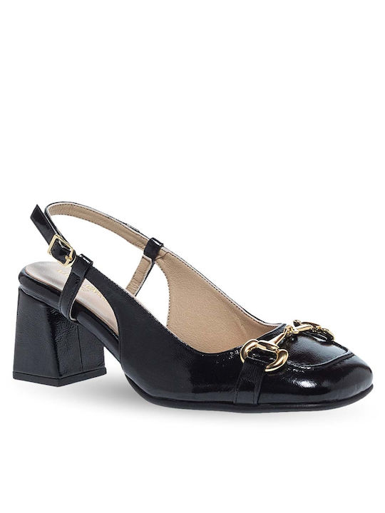 Maison Minrelle Leather Pointed Toe Black Heels with Strap