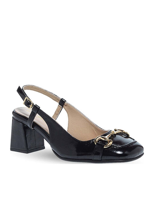 Maison Minrelle Leather Pointed Toe Black Heels with Strap