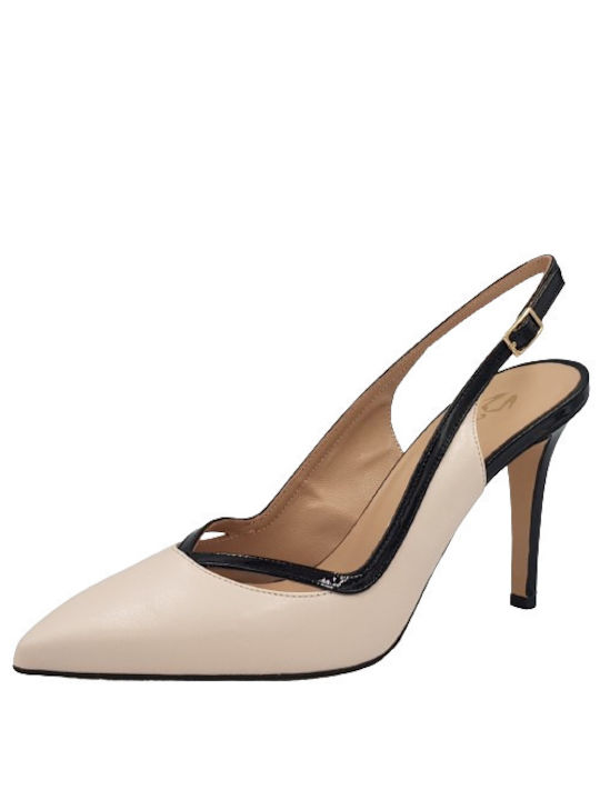 Mourtzi Pointed Toe Beige Heels with Strap