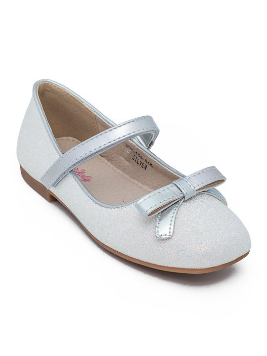 Kids Ballerinas with Hoop & Loop Closure Silver