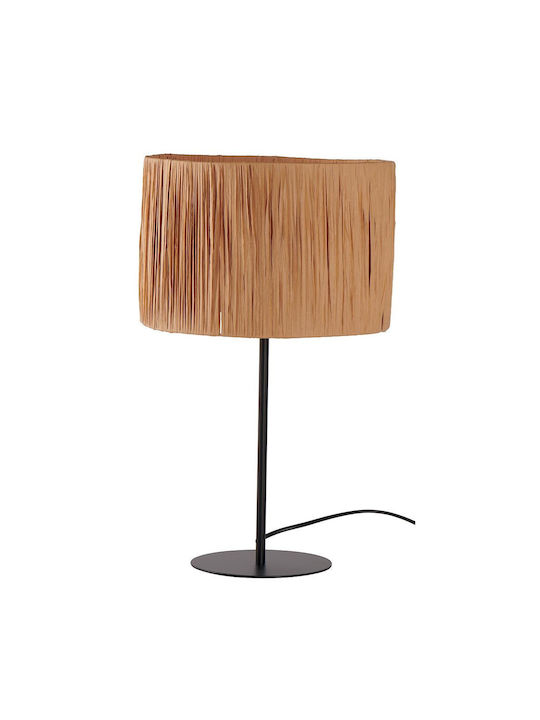 Country Casa Metal Table Lamp for Socket E27 with Brown Shade and Black Base