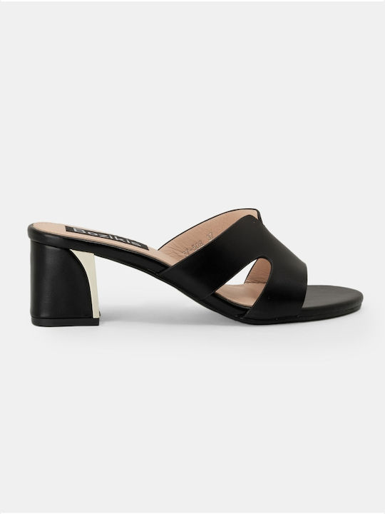 Bozikis Leder Mules mit Chunky Absatz in Schwarz Farbe