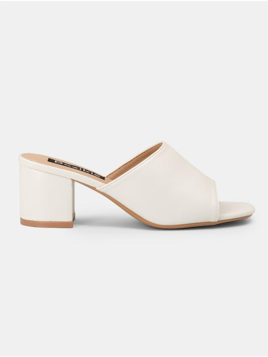 Bozikis Chunky Heel Leather Mules White