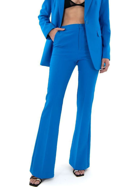 Dama Talie înaltă Tesatura Pantaloni cu Croială Bootcut Blue