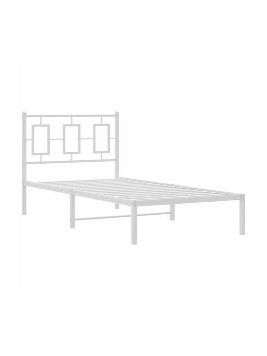 Κρεβάτι Μονό Μεταλλικό Λευκό με Αποθηκευτικό Χώρο & Τάβλες για Στρώμα 90x200cm