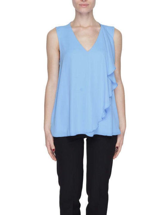 Sandro Ferrone Women's Polo Blouse Sleeveless Light Blue