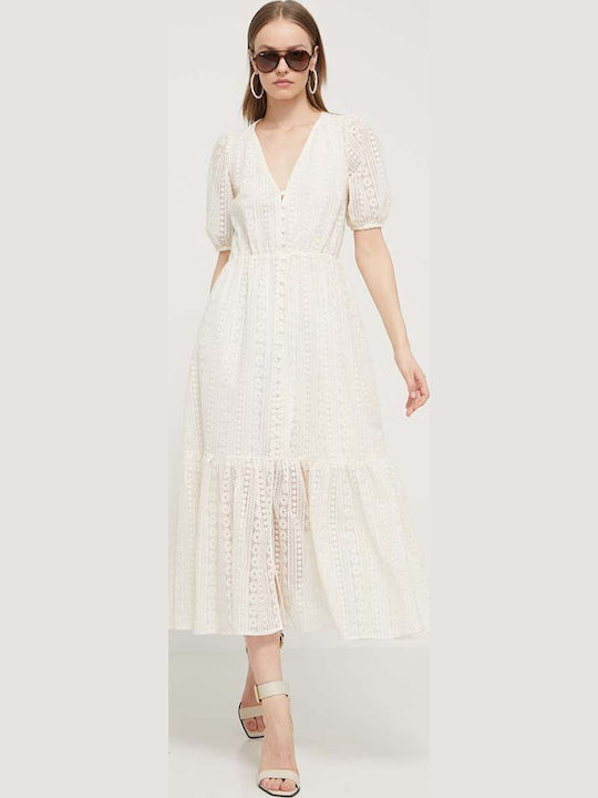 knee length dresses for ladies Desigual Darling White Maxi Dress with Lace Skirt 23WWVKA8 – Belle Divino main image 0