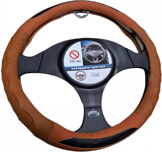 Car Steering Wheel Cover with Diameter 37-38cm Leather Brown with Brown Stitching