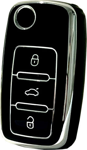 Car Key Cover Case made of with 3 Buttons for VW in Black Color