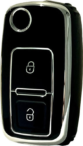 Car Key Cover Case made of with 2 Buttons for VW in Black Color