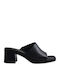 Leather Mules with Chunky Low Heel in Black Color