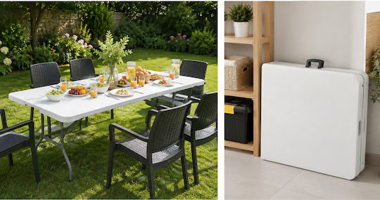 Outdoor Dinner Foldable Table with Polypropylene Surface and Metal Frame White 122x61x74cm MB