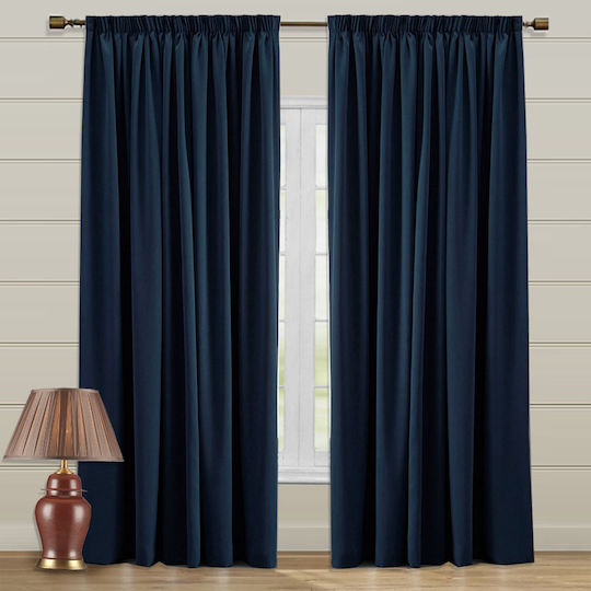 Saray Home Vorhang mit Bleistiftfalten Blau 140x280cm