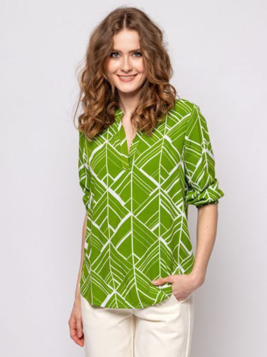 Heavy Tools Women's Blouse with 3/4 Sleeve & V Neck Green