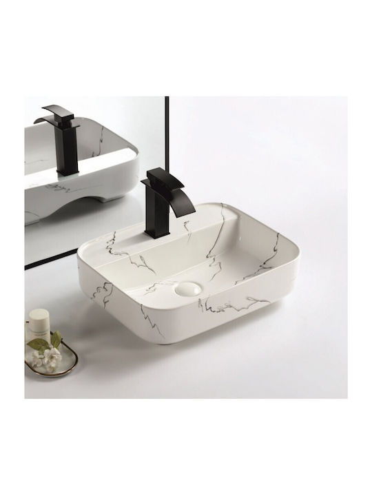 Inter Ceramic Aufgesetztes Waschbecken Porzellan 50x40x13.5cm Marble effect