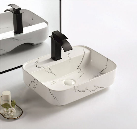 Inter Ceramic Επικαθήμενος Νιπτήρας Πορσελάνης 50x40x13.5cm Εφέ Μαρμάρου Inter Ceramic Επικαθήμενος Νιπτήρας Πορσελάνης 50x40x13.5cm Εφέ Μαρμάρου