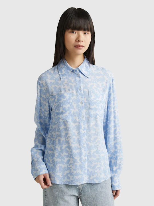 Benetton Women's Long Sleeve Shirt Light Blue