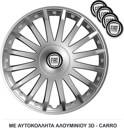 Versaco Car Hubcap Set Crystal with Fiat Emblem 14" 4pcs Silver