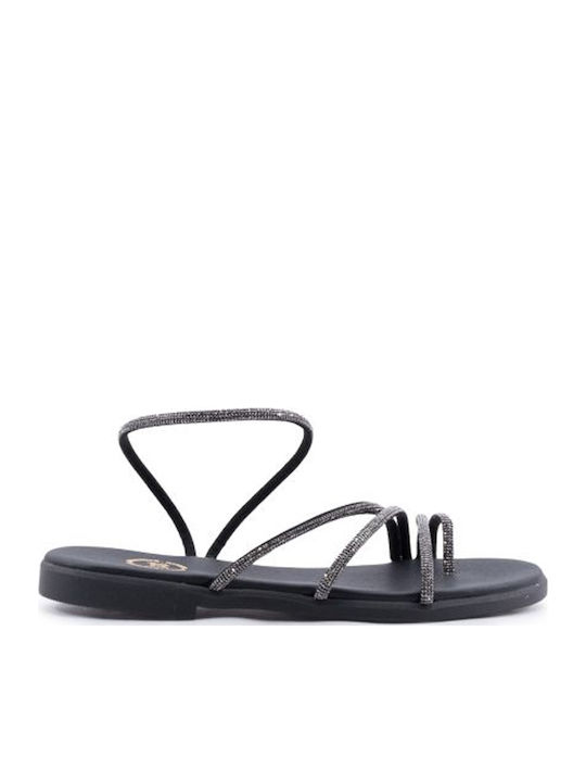 Baroque Leather Women's Flat Sandals Black