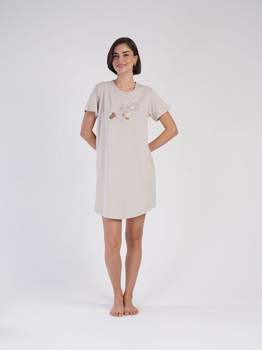 Vienetta Secret Summer Cotton Women's Nightdress Beige