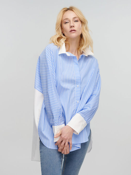 Milla Langärmelig Damen Hemd Blue-white Gestreift