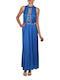 Aggel Maxi Βραδινό Φόρεμα Σατέν Royal Blue