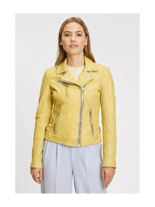 Gipsy Rose Women's Short Lifestyle Leather Jacket for Winter Yellow