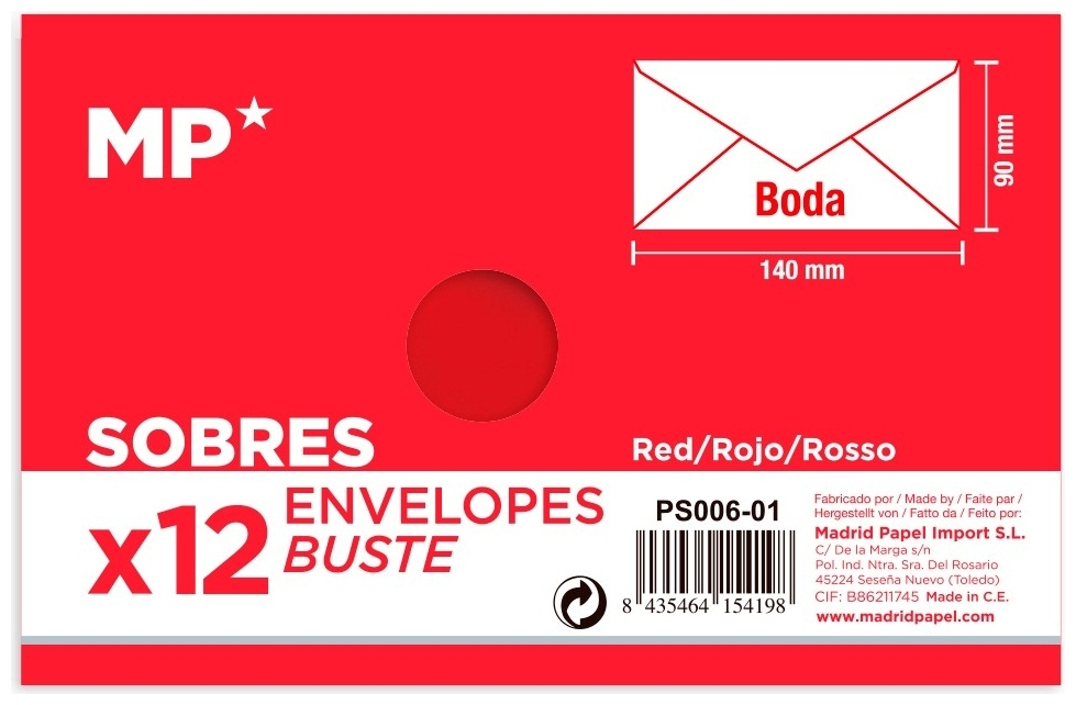 Madrid Papel Σετ Φάκελοι Αλληλογραφίας με Αυτοκόλλητο 12τμχ 14x9εκ. σε Κόκκινο Χρώμα PS006-01 | Skroutz.gr
