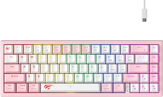 Havit KB874L Gaming Mechanical Keyboard 60% with Custom switches and RGB lighting (English US) Pink