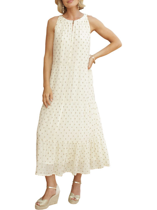 Pomodoro Maxi Hemdkleid Kleid mit Rüschen Ecru