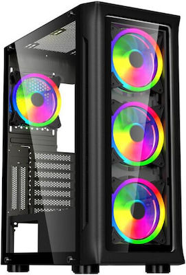 Spacer Shield Gaming Midi Tower Computer Case with Window Panel and RGB Lighting Black