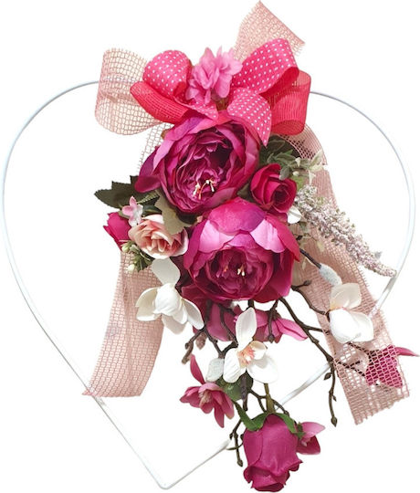 Metallic Heart White Decorated Flowers Purple Fuchsia 40cm