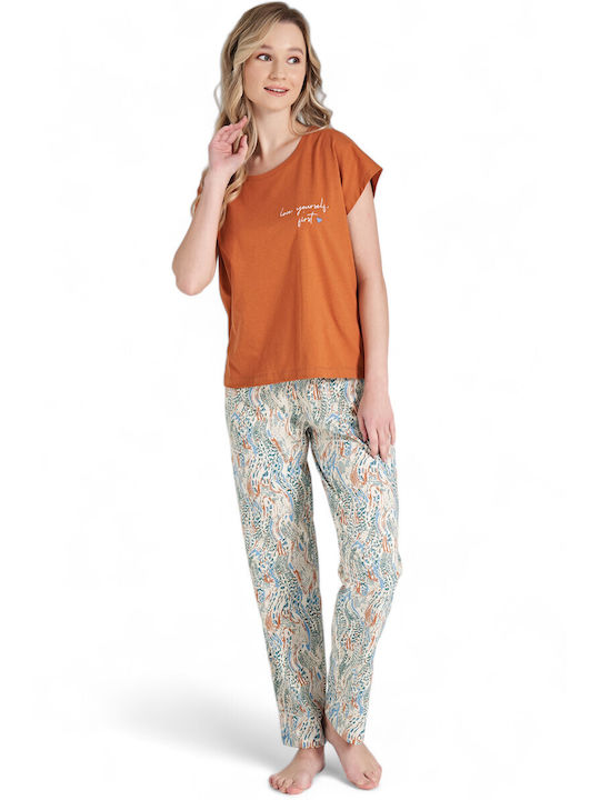 Pijadore Sommer Damen Pyjama-Set Orange